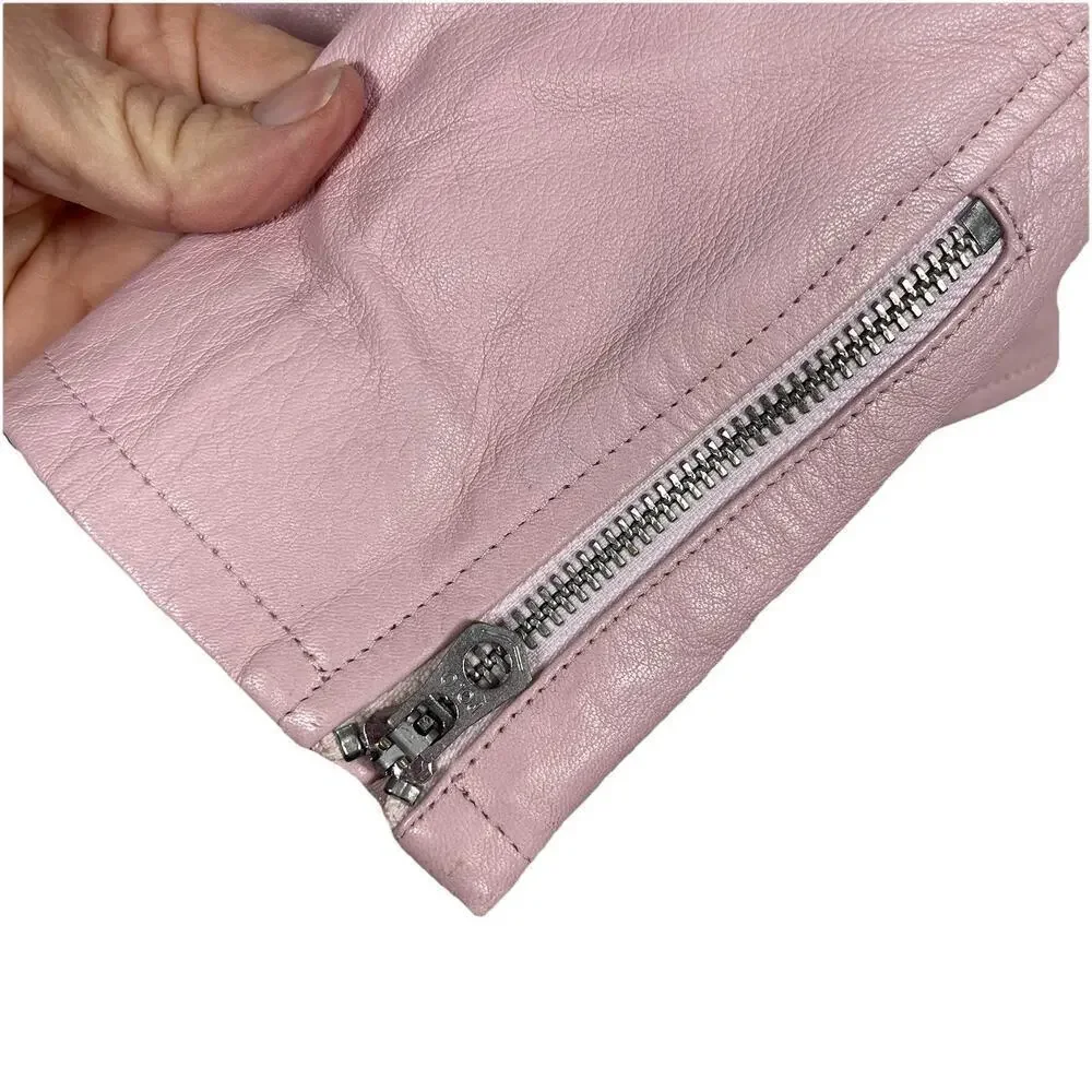 Polo Ralph Lauren Lamb Leather Moto Jacket Girls Size 10-12 Pink Classic Preppy